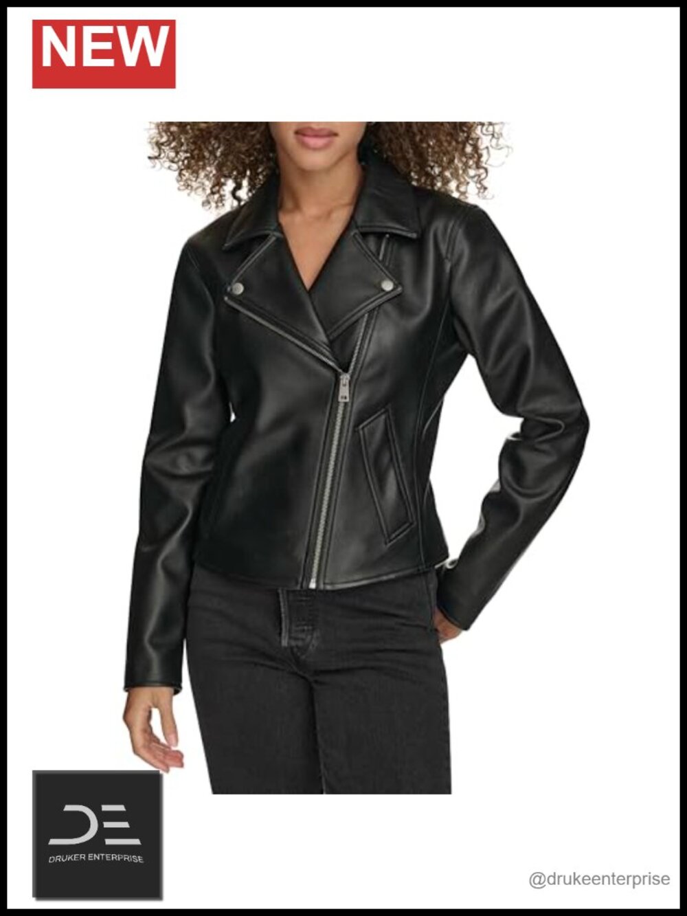 Faux Leather Moto Jacket Welt Pockets Asymmetrical Zip